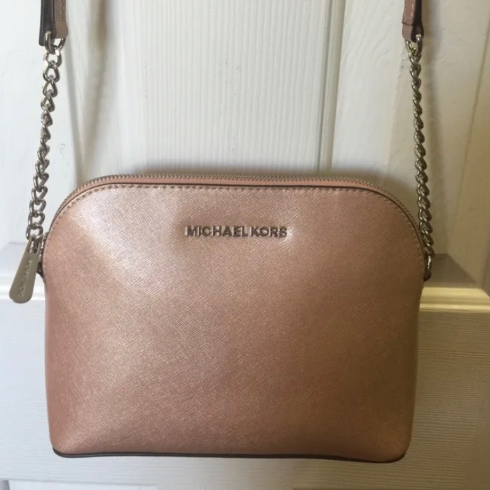 Michael Kors Cindy LG Dome Crossbody BALLET PINK SHINEY (GLAZED)  NEW WO /TAGS